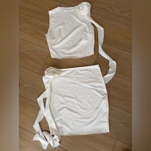 White Skirt & Top Set with Rosette